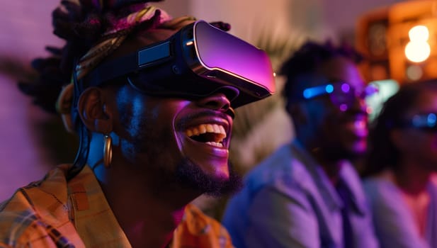 African american man using virtual reality headset