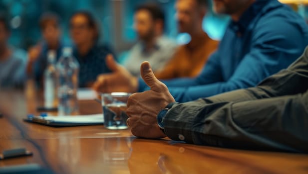 Man showing thumbs up in a business meeting