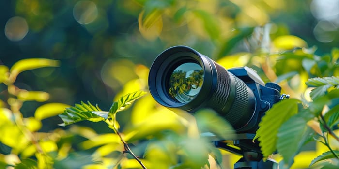 Camera lens captures vibrant forest scenery