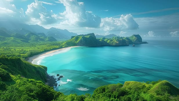 Beautiful seascape with green mountains and turquoise sea