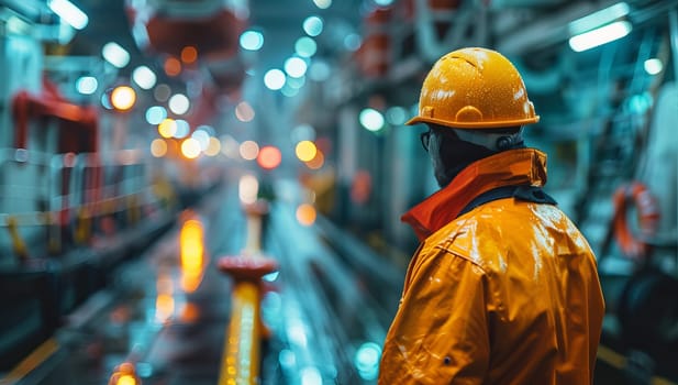 Industrial worker or engineer with safety helmet and safety equipment working in oil and gas factory.