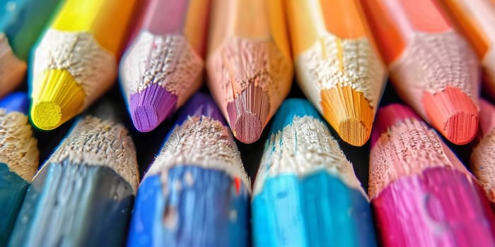 Colorful pencils for drawing, close-up, selective focus