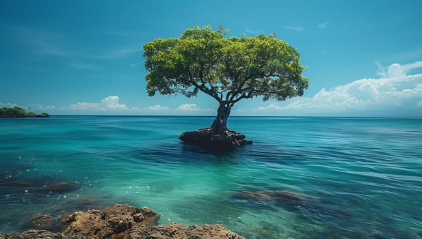 Lonely tree on a rock in the turquoise sea