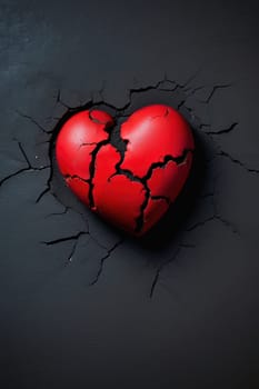 3d Broken red heart on black background. Love and broken heart concept. Generative AI.