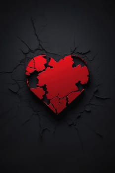 Heart broken on black background. Love concept. 3d rendering. AI Generated.