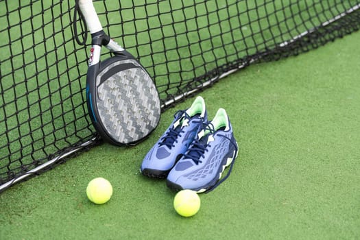 Paddle tennis and artificial grass, close up image. High quality photo