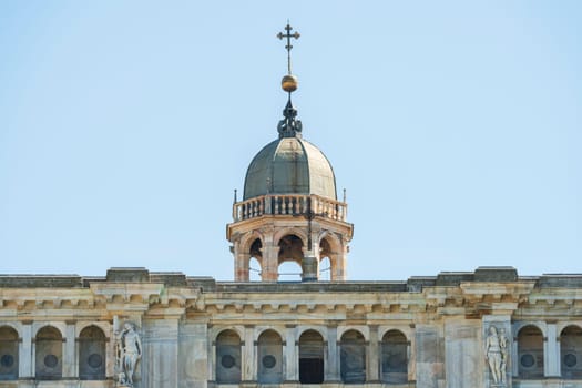 Certosa di Pavia monastery, details close up of the tower of the church,Pavia,Italy