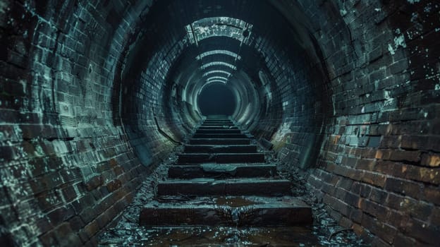 A long tunnel with steps leading down into it