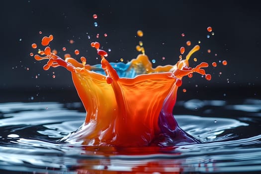 A vibrant splash of electric blue liquid is creating a majestic crown in the water, resembling a work of art in motion
