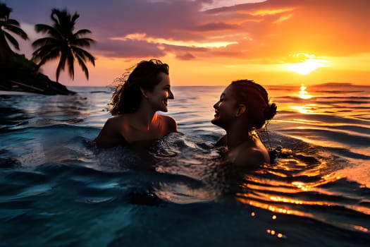 Two Lesbian Women in the Water at Sunset