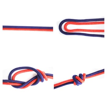 Sailor, knot and how to tie with rope in tutorial, guide or steps to connect string for security. Creative, pattern and collage template of instructions to loop textile thread in chain with link.