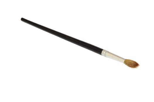 Paint brush with black handle closeup isolated on white background.