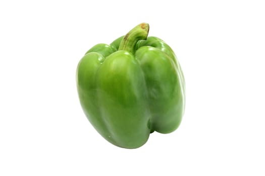 Green bell pepper, a staple food ingredient, on white background.