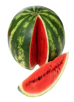 Watermelon, a staple food and natural fruit, is shown on a white background.