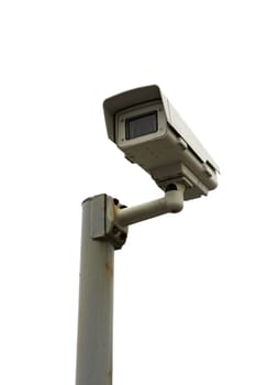 CCTV on high pole isolated on white background.