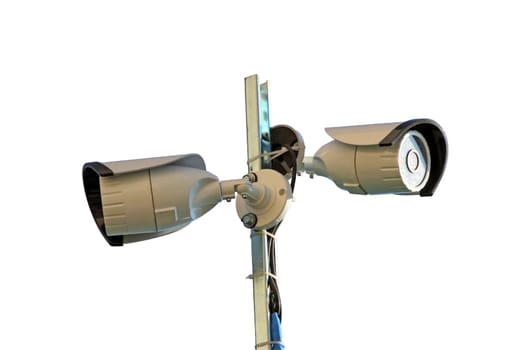 CCTV on high pole isolated on white background.