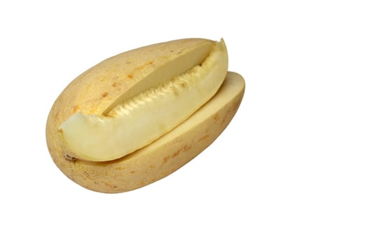 Yellow juicy melon cut on a white background