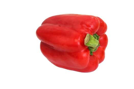 A red pepper with a green stem on a white background.