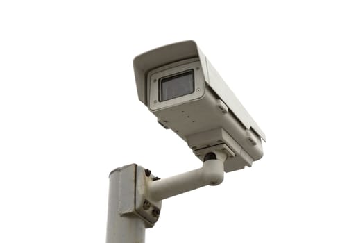 CCTV on high pole isolated on white background.