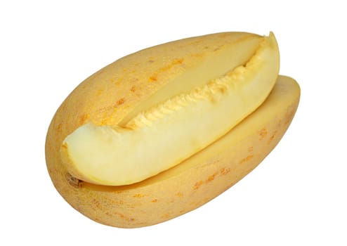 Yellow juicy melon cut on a white background