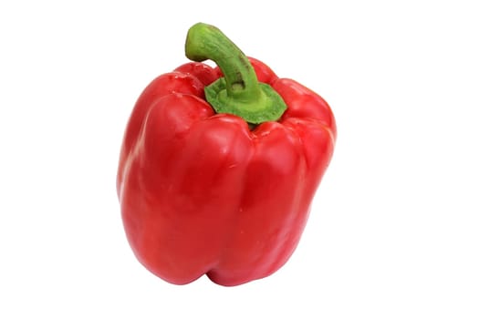 A red pepper with a green stem on a white background.