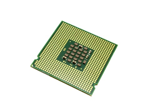 Green CPU processor chip isolated on white background.