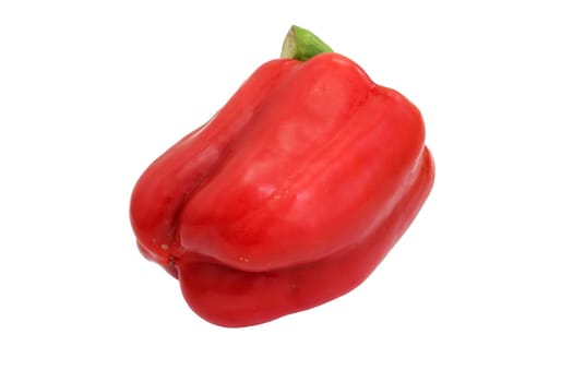 A red pepper with a green stem on a white background.