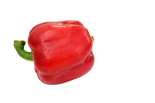 A red pepper with a green stem on a white background.