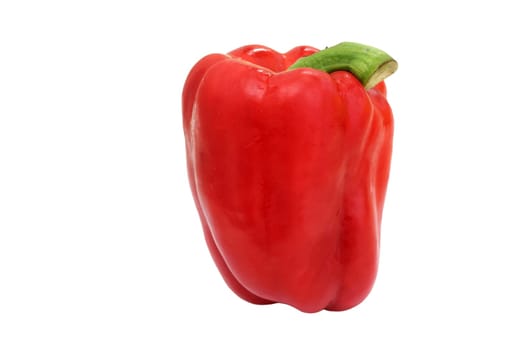 A red pepper with a green stem on a white background.