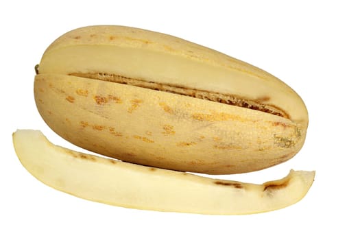 Yellow juicy melon cut on a white background