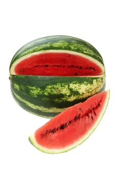 Watermelon, a staple food and natural fruit, is shown on a white background.