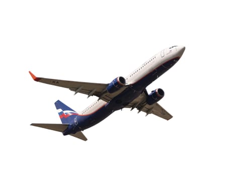MOSCOW , RUSSIA, June 10, 2020: The Commercial passenger airplane flying overhead on sunny day on June 10, 2020 in Moscow, Russia.