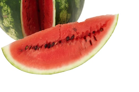 Watermelon, a staple food and natural fruit, is shown on a white background.