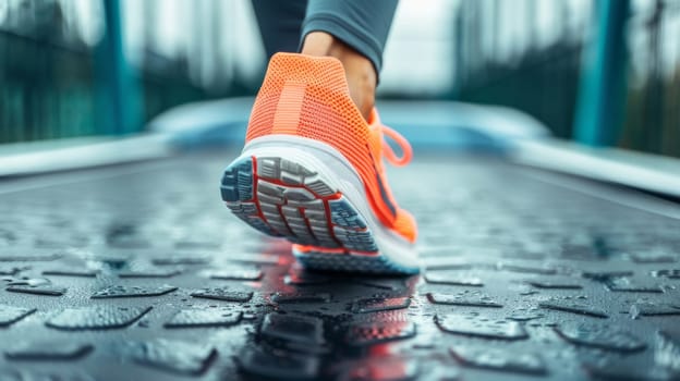 A close up of a person's feet on the tread mill