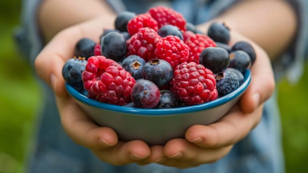 A person holding a bowl of berries in their hands