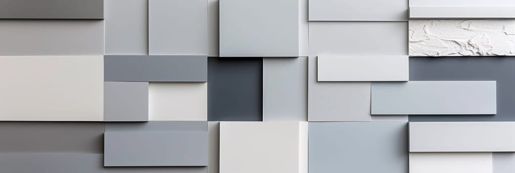 A close up of a wall with squares and rectangles on it