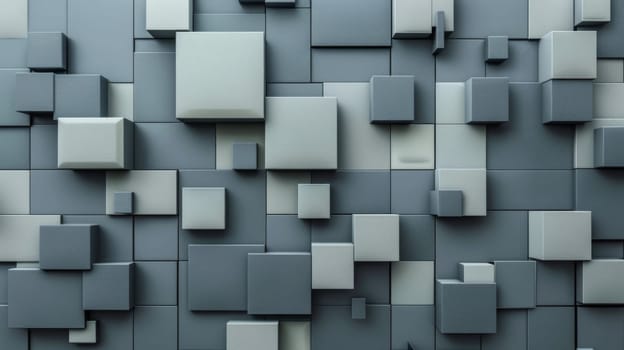 A gray and white abstract wall with many cubes in it