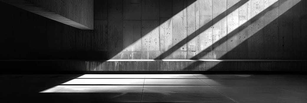 A black and white photo of a room with sunlight coming through the window