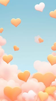A whimsical display of pastel-colored hearts interspersed with fluffy clouds against a soft blue sky, creating a dreamlike atmosphere - Generative AI