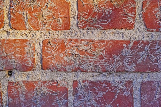 Red, brick wall and wallpaper with cement or concrete for strength to hold, building and construction. Background, backdrop and strong block for fence or solidarity, unity and boundaries to separate