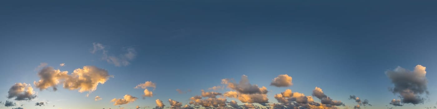 Sky panorama with Cirrus clouds in Seamless spherical equirectangular format. Full zenith for use in 3D graphics, game and editing aerial drone 360 degree panoramas for sky replacement