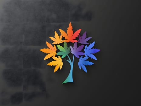 a tree with rainbow colored leaves on a black background High quality