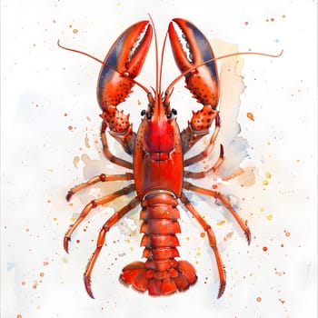 A fluid watercolor painting of an electric blue lobster, an arthropod crustacean from the Decapoda order, on a white background, showcasing its invertebrate beauty