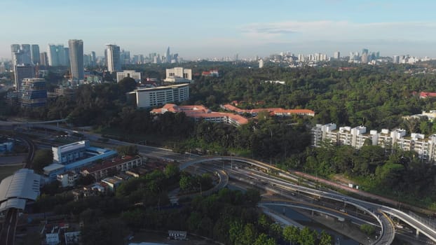 Aerial view from Drone : Downtown at Bukit Jalil City, Malaysia in early morning.