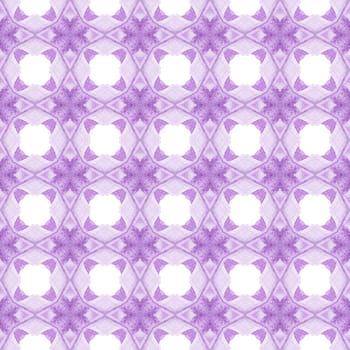 Tiled watercolor background. Purple dazzling boho chic summer design. Textile ready fancy print, swimwear fabric, wallpaper, wrapping. Hand painted tiled watercolor border.