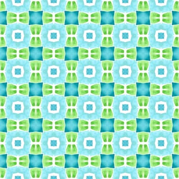 Textile ready imaginative print, swimwear fabric, wallpaper, wrapping. Green enchanting boho chic summer design. Ethnic hand painted pattern. Watercolor summer ethnic border pattern.