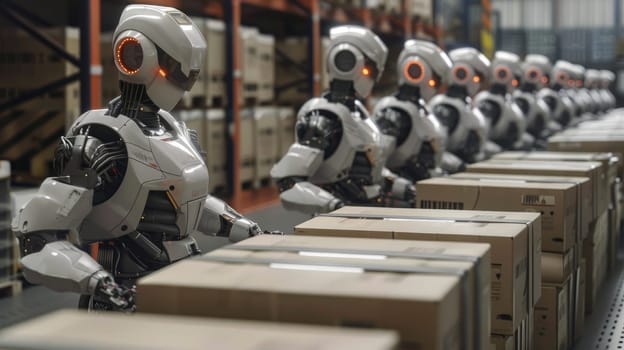 Futuristic technology retail warehouse concept, Futuristic of warehouse management with robot.