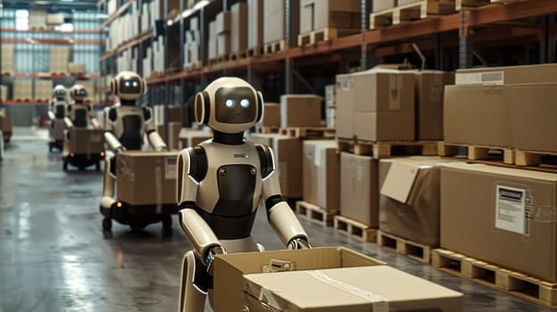 Futuristic technology retail warehouse concept, Futuristic of warehouse management with robot.