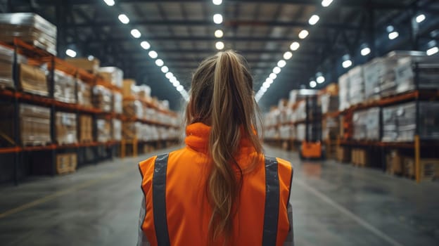 A warehouse worker, A woman worker checking in warehouse.