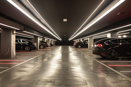 Interior of basement carpark, Modern contemporary elements, Luxury interior elements.